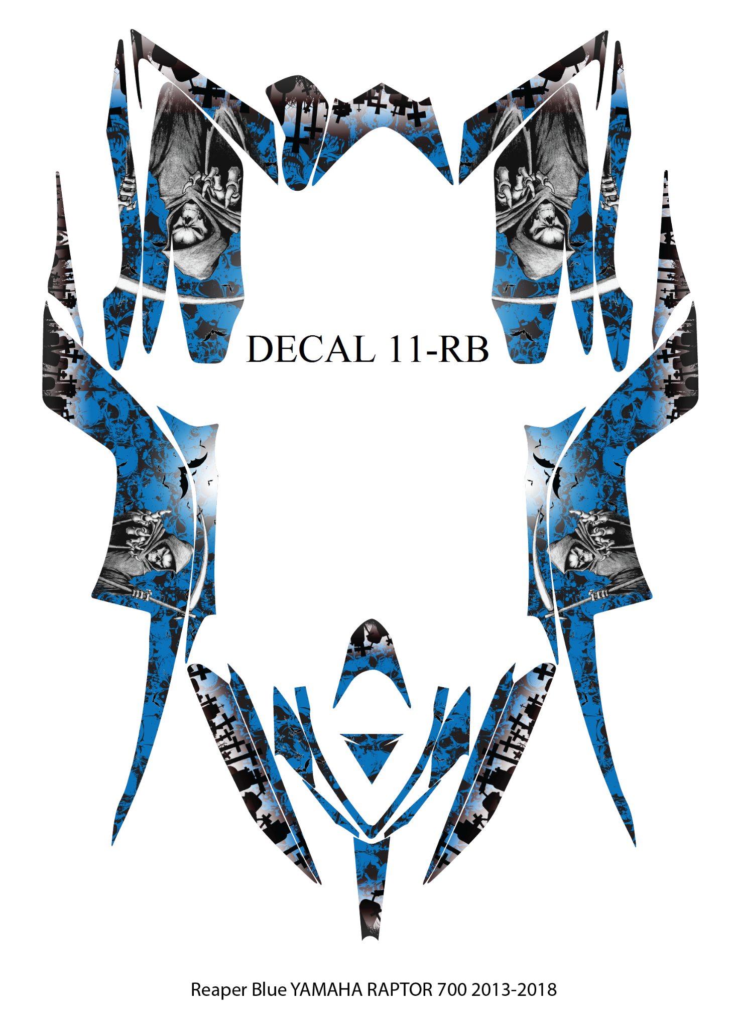 Graphics Kits  Decal Decals Stickers Reaper Blue 4 Yamaha Raptor 700 2013-2018