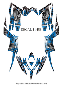 Graphics Kits  Decal Decals Stickers Reaper Blue 4 Yamaha Raptor 700 2013-2018